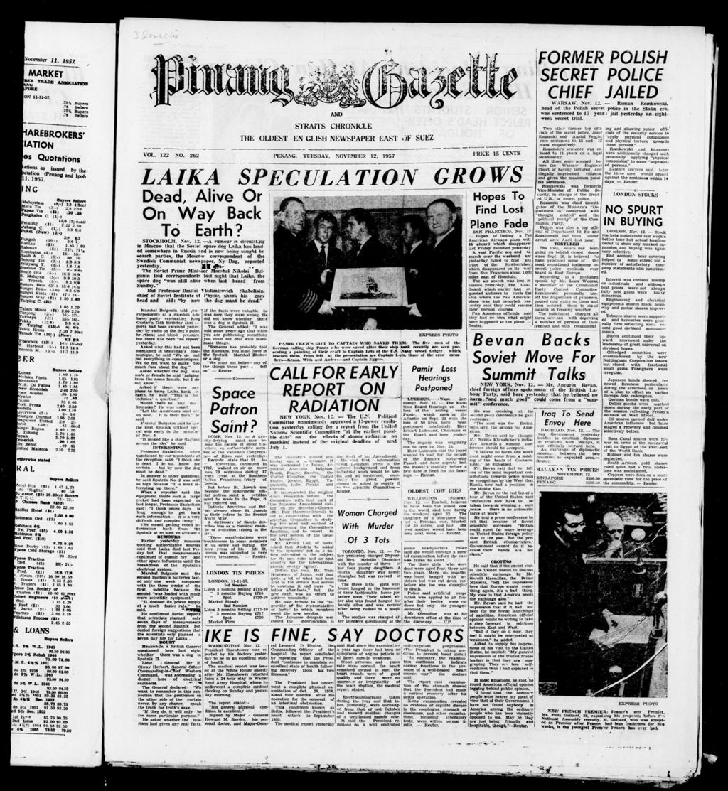 Miniature of Pinang Gazette and Straits Chronicle 12 November 1957