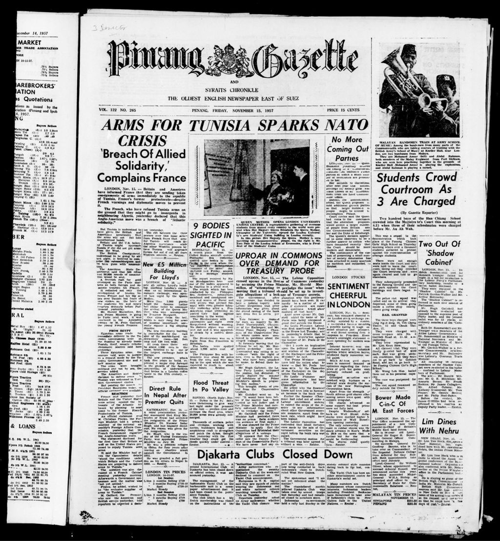 Miniature of Pinang Gazette and Straits Chronicle 15 November 1957