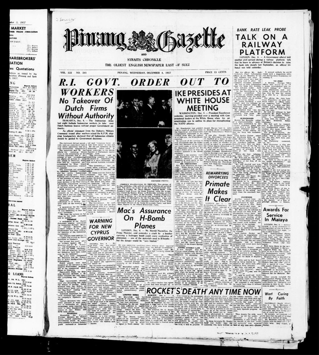 Miniature of Pinang Gazette and Straits Chronicle 04 December 1957