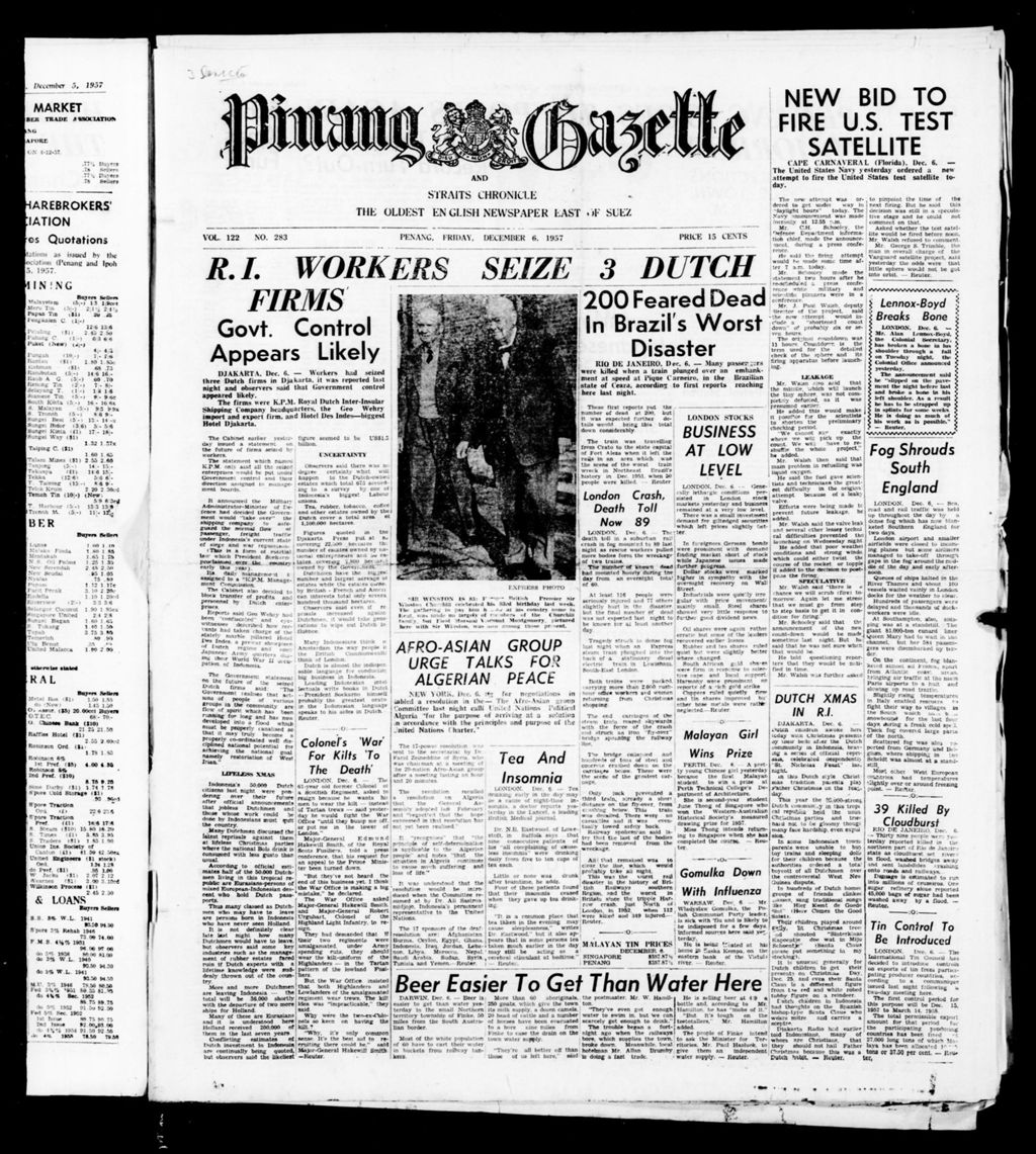 Miniature of Pinang Gazette and Straits Chronicle 06 December 1957