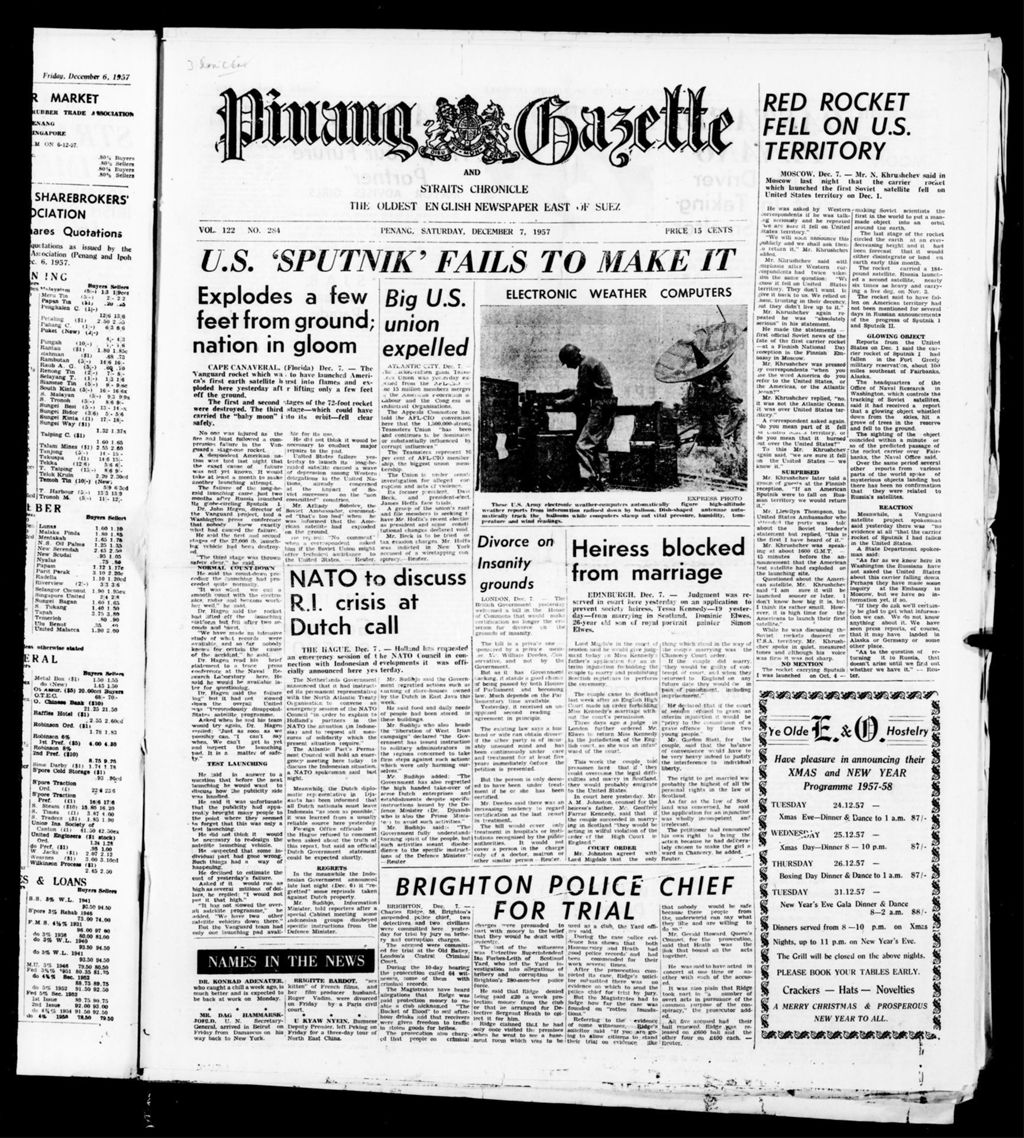 Miniature of Pinang Gazette and Straits Chronicle 07 December 1957