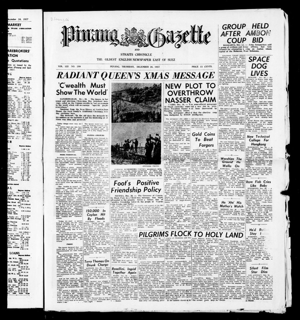 Miniature of Pinang Gazette and Straits Chronicle 26 December 1957