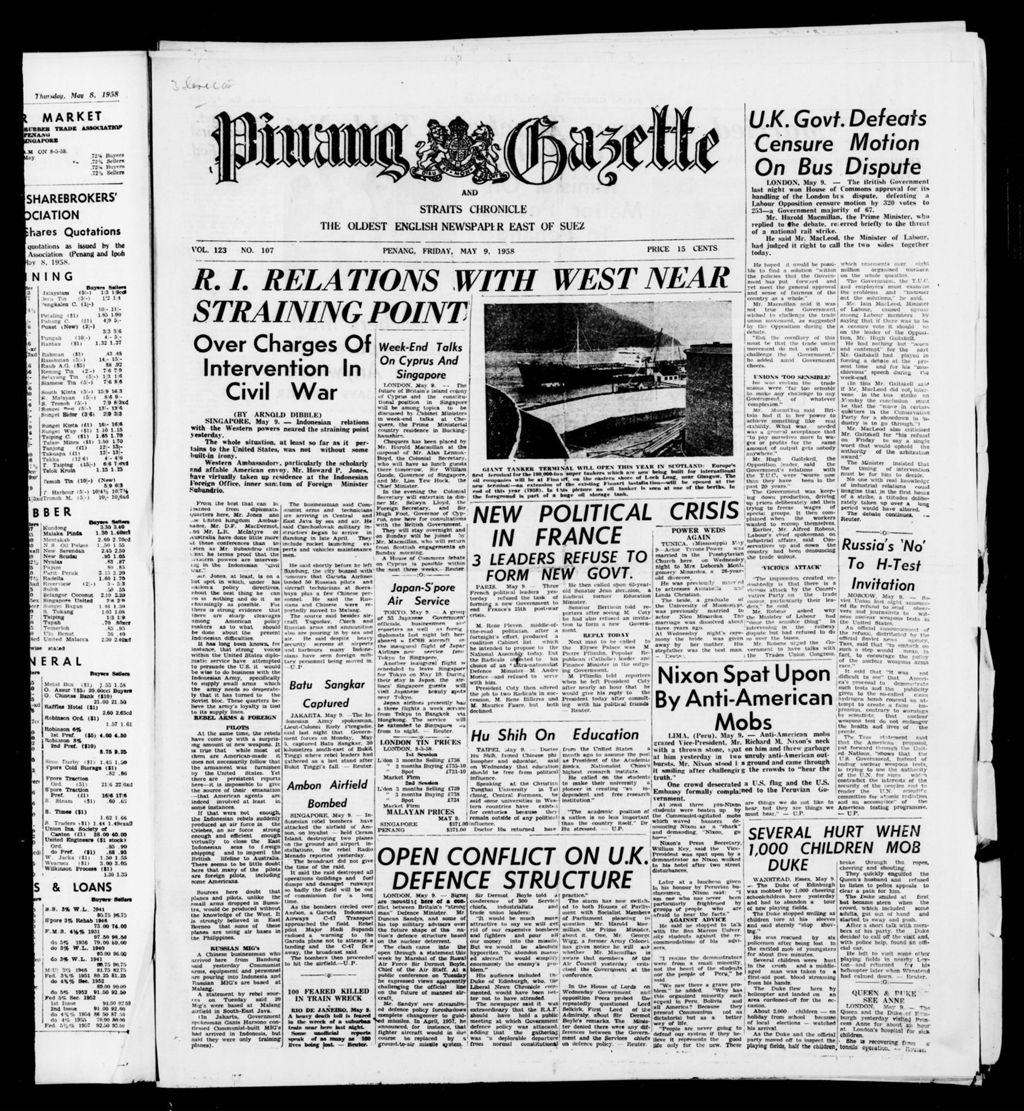 Miniature of Pinang Gazette and Straits Chronicle 09 May 1958