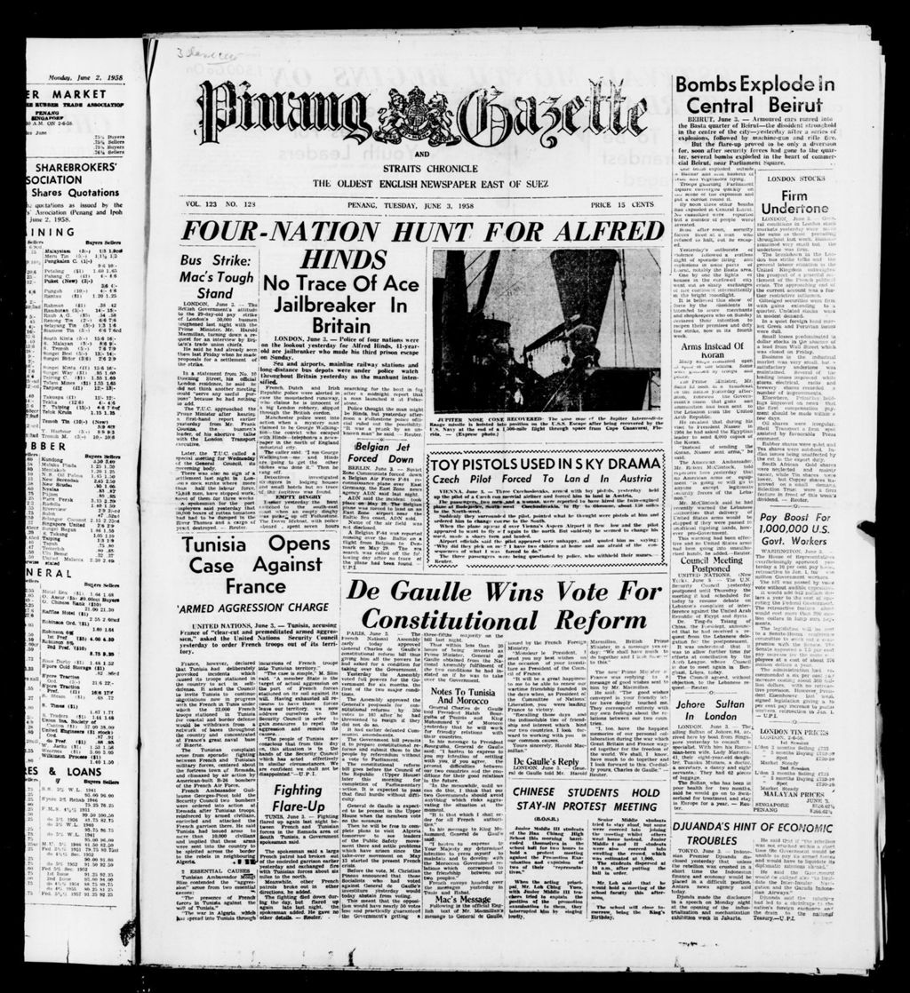 Miniature of Pinang Gazette and Straits Chronicle 03 June 1958