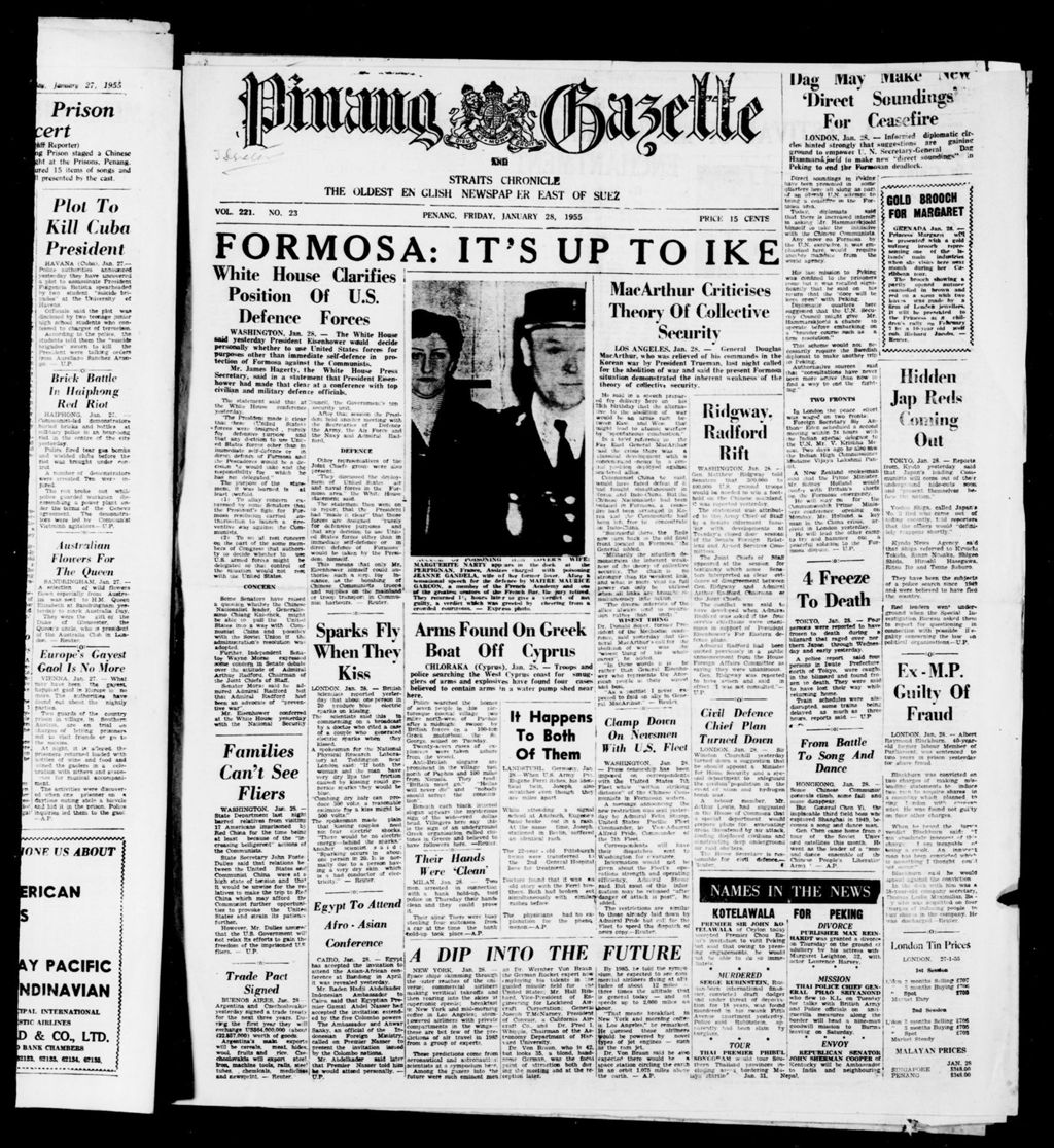 Miniature of Pinang Gazette and Straits Chronicle 28 January 1955