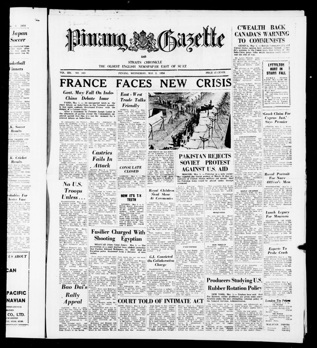 Miniature of Pinang Gazette and Straits Chronicle 05 May 1954