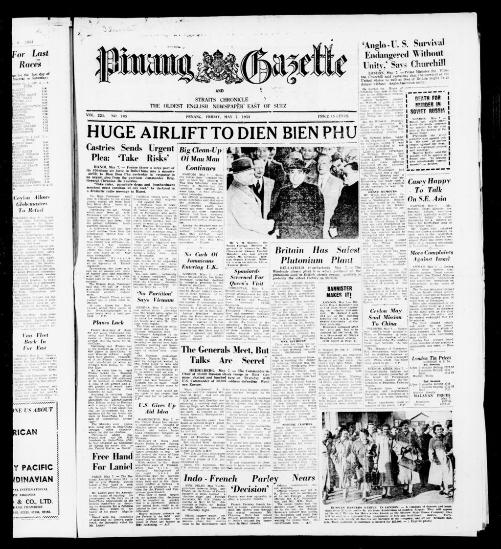 Miniature of Pinang Gazette and Straits Chronicle 07 May 1954