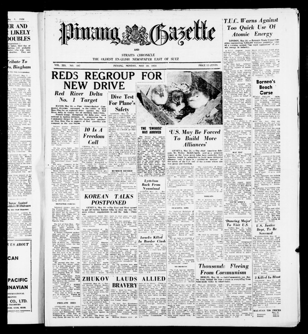 Miniature of Pinang Gazette and Straits Chronicle 10 May 1954