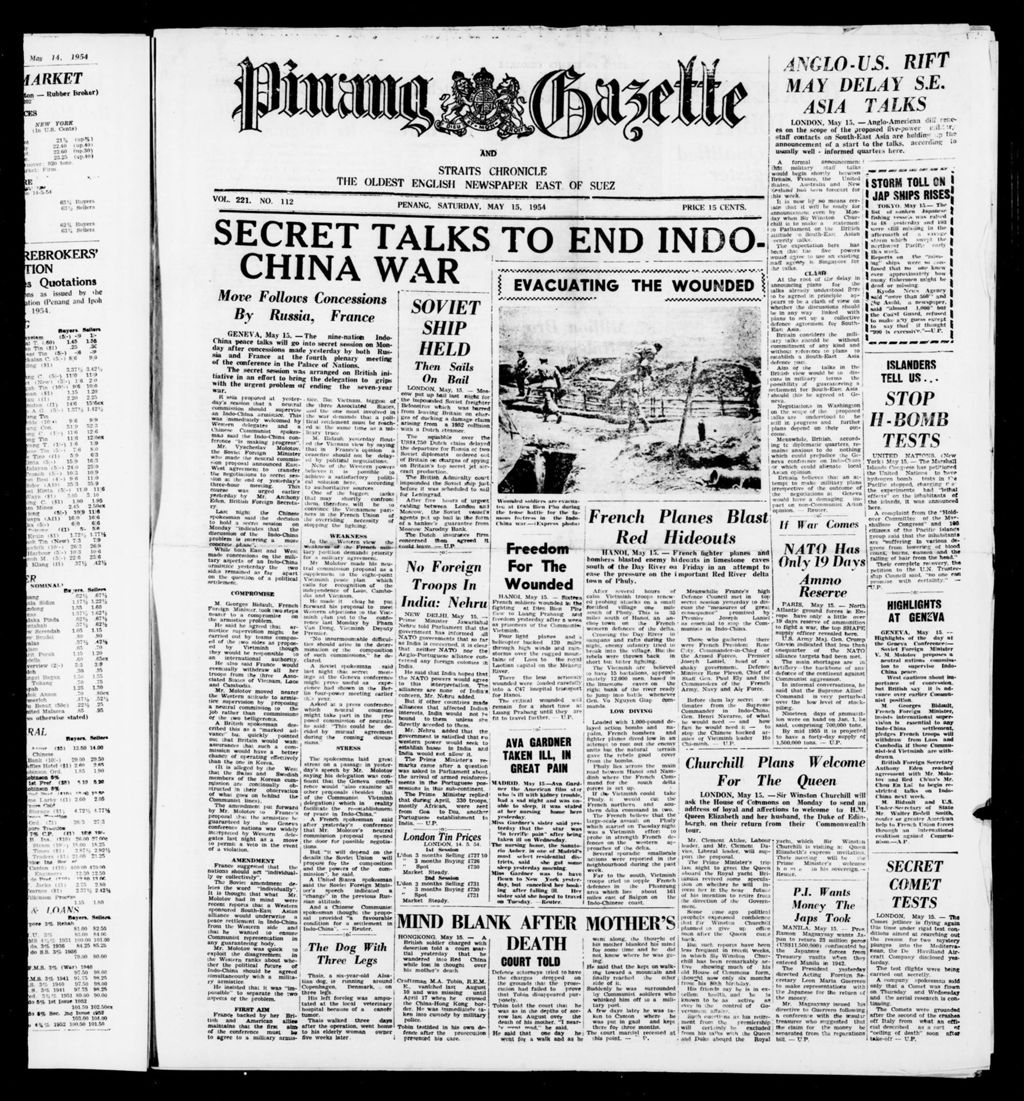 Miniature of Pinang Gazette and Straits Chronicle 15 May 1954