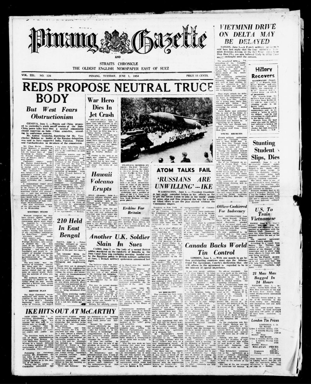 Miniature of Pinang Gazette and Straits Chronicle 01 June 1954