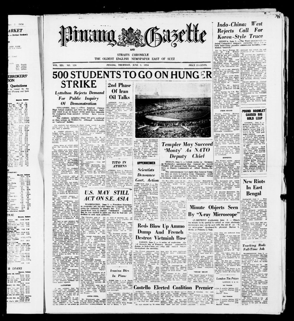 Miniature of Pinang Gazette and Straits Chronicle 03 June 1954