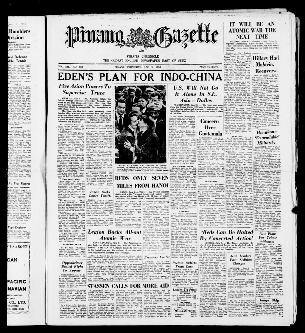 Miniature of Pinang Gazette and Straits Chronicle 09 June 1954