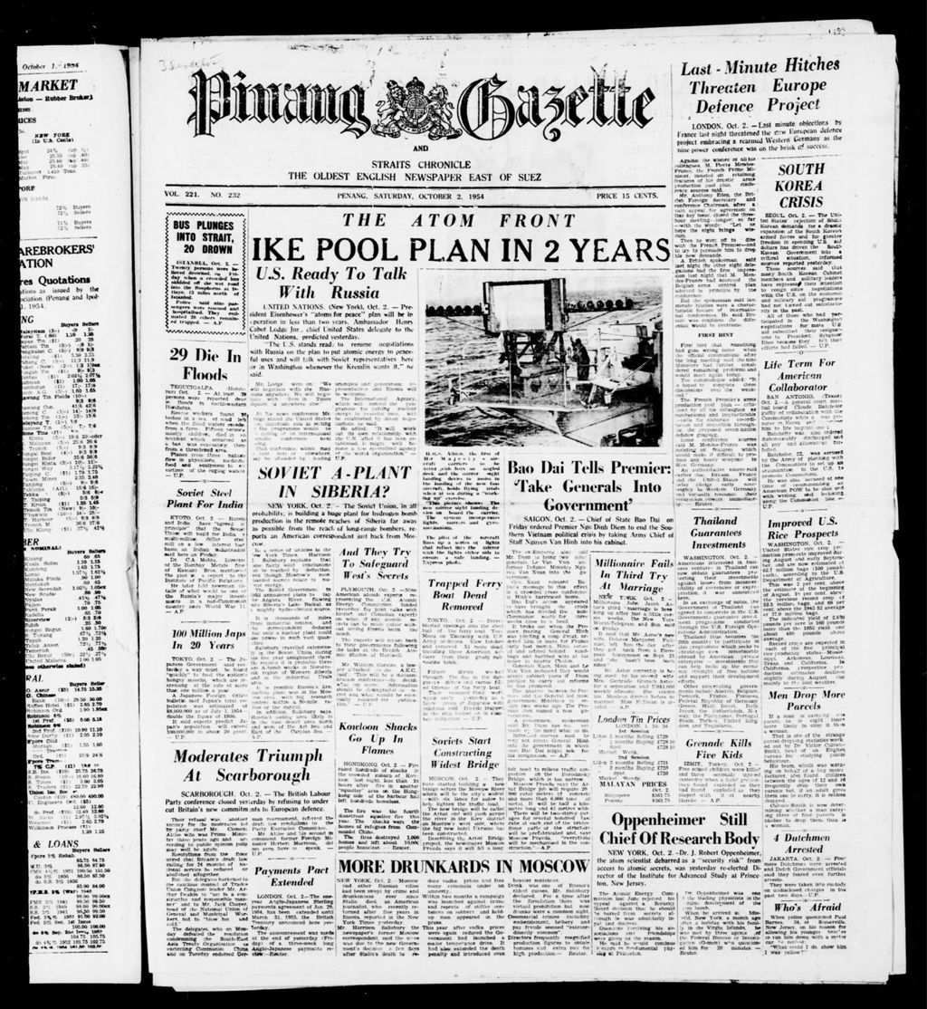 Miniature of Pinang Gazette and Straits Chronicle 02 October 1954