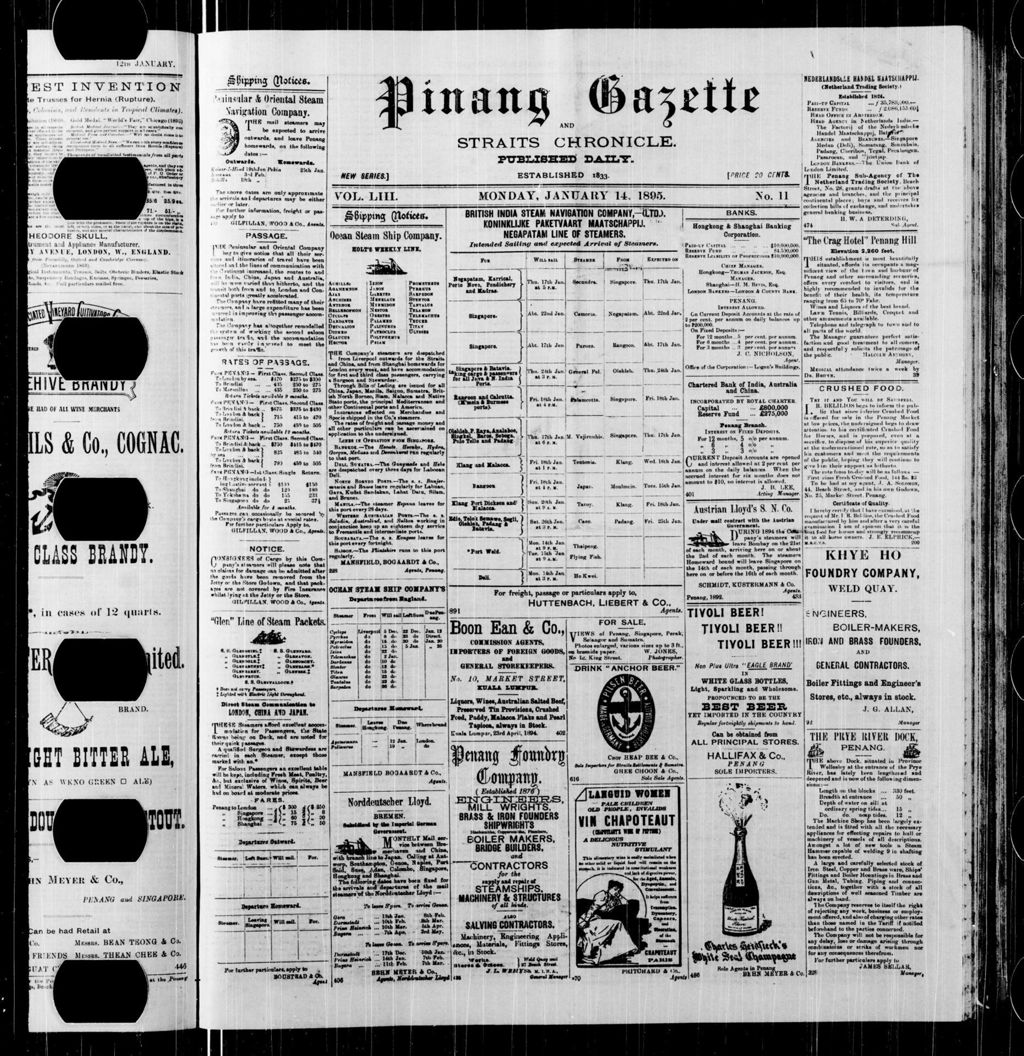 Miniature of Pinang Gazette and Straits Chronicle 14 January 1895