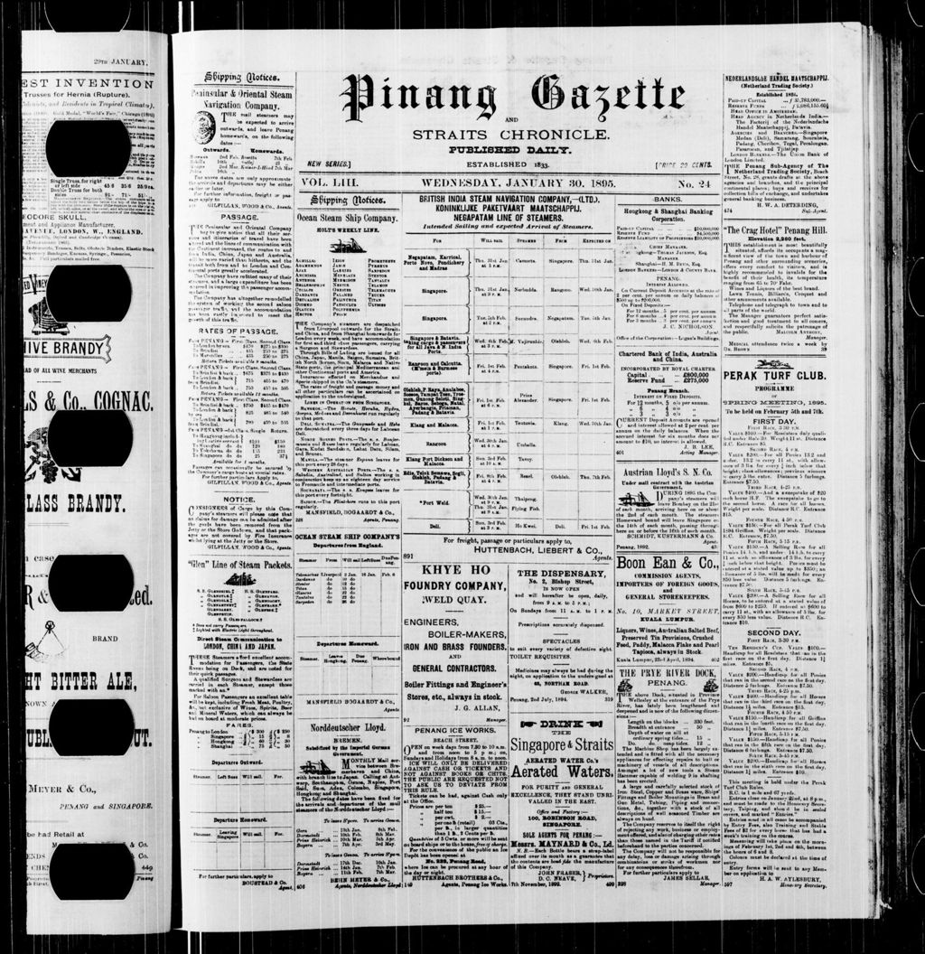 Miniature of Pinang Gazette and Straits Chronicle 30 January 1895