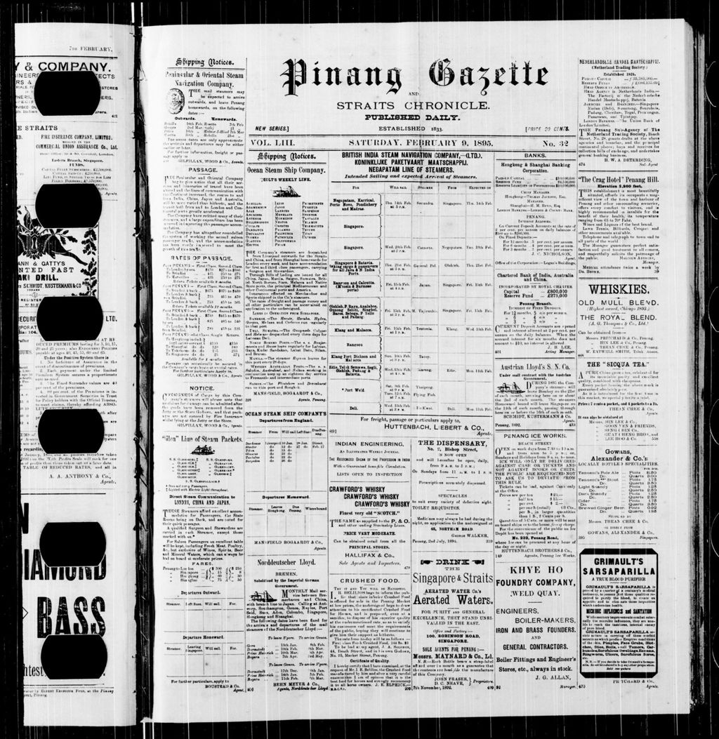 Miniature of Pinang Gazette and Straits Chronicle 09 February 1895