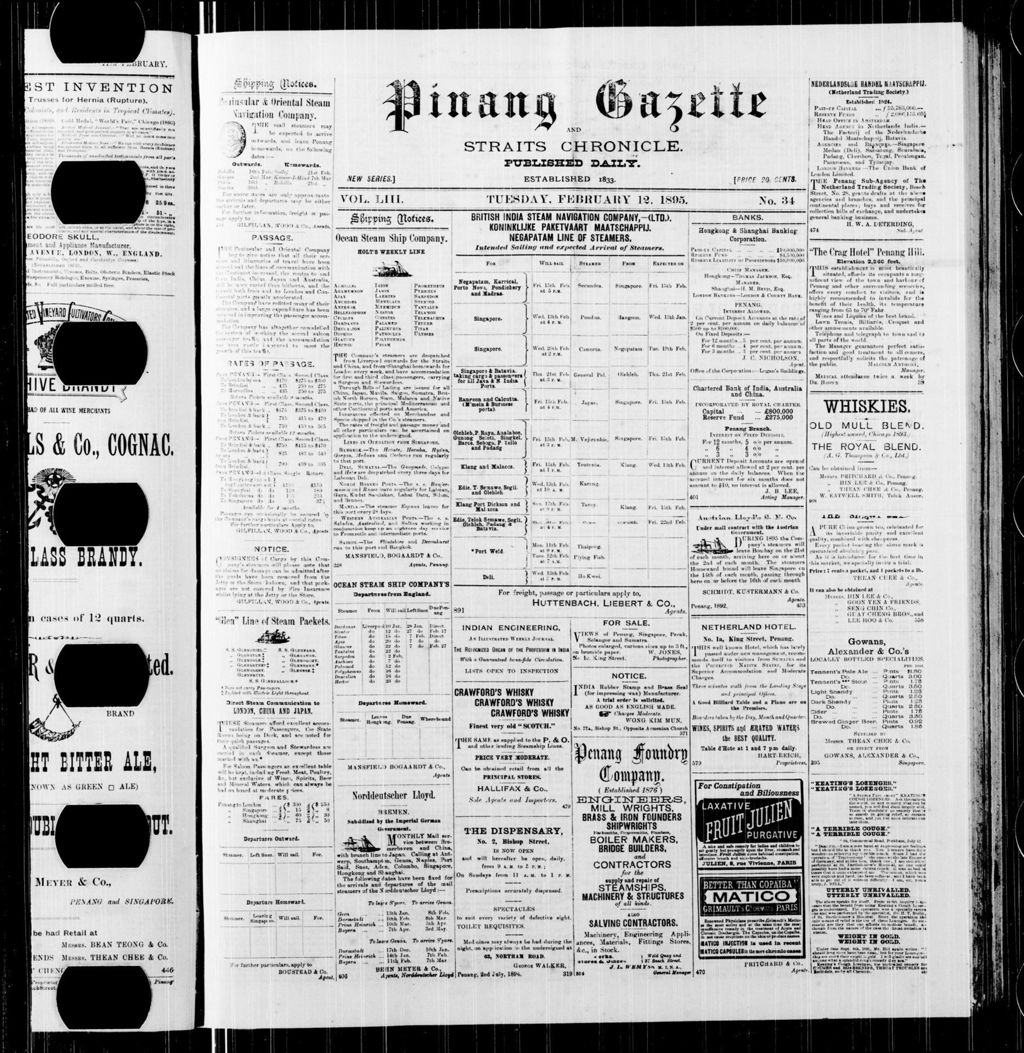 Miniature of Pinang Gazette and Straits Chronicle 12 February 1895