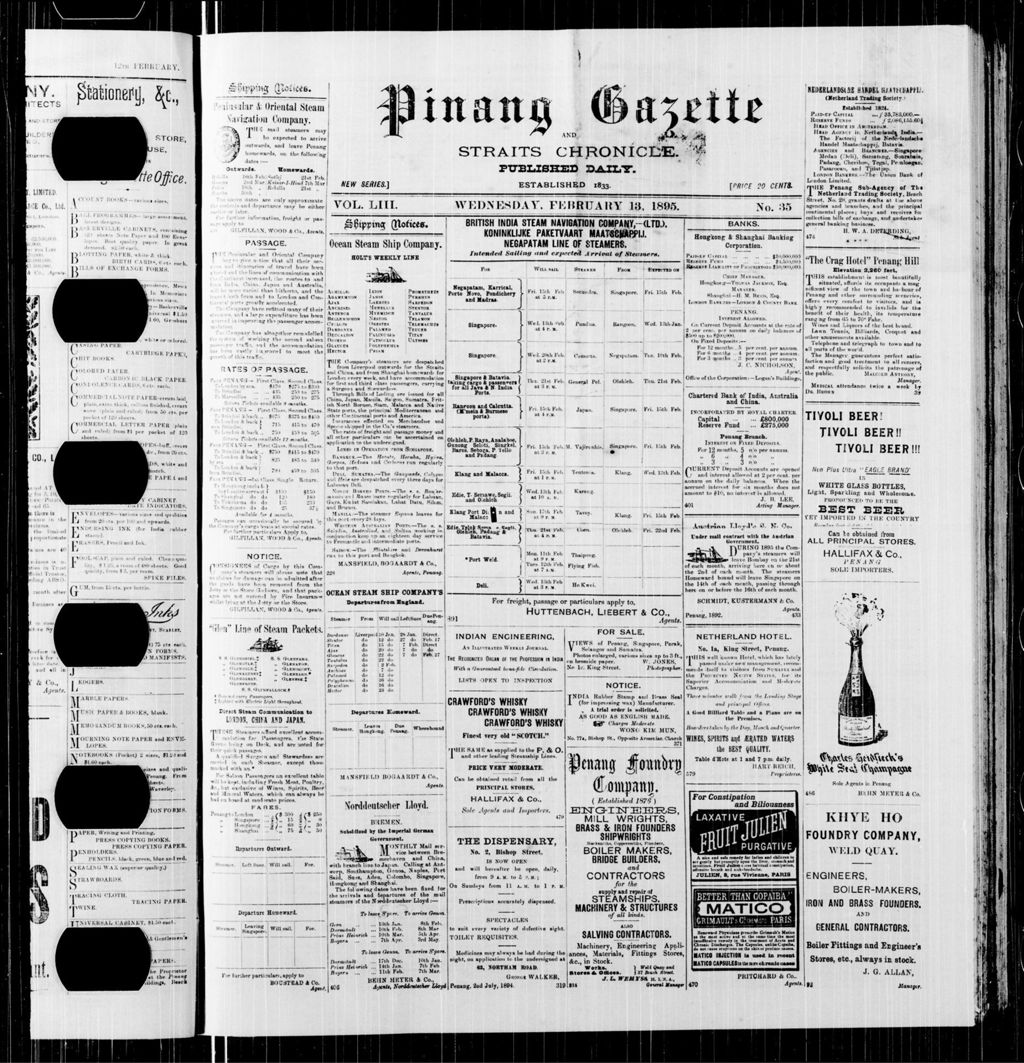 Miniature of Pinang Gazette and Straits Chronicle 13 February 1895