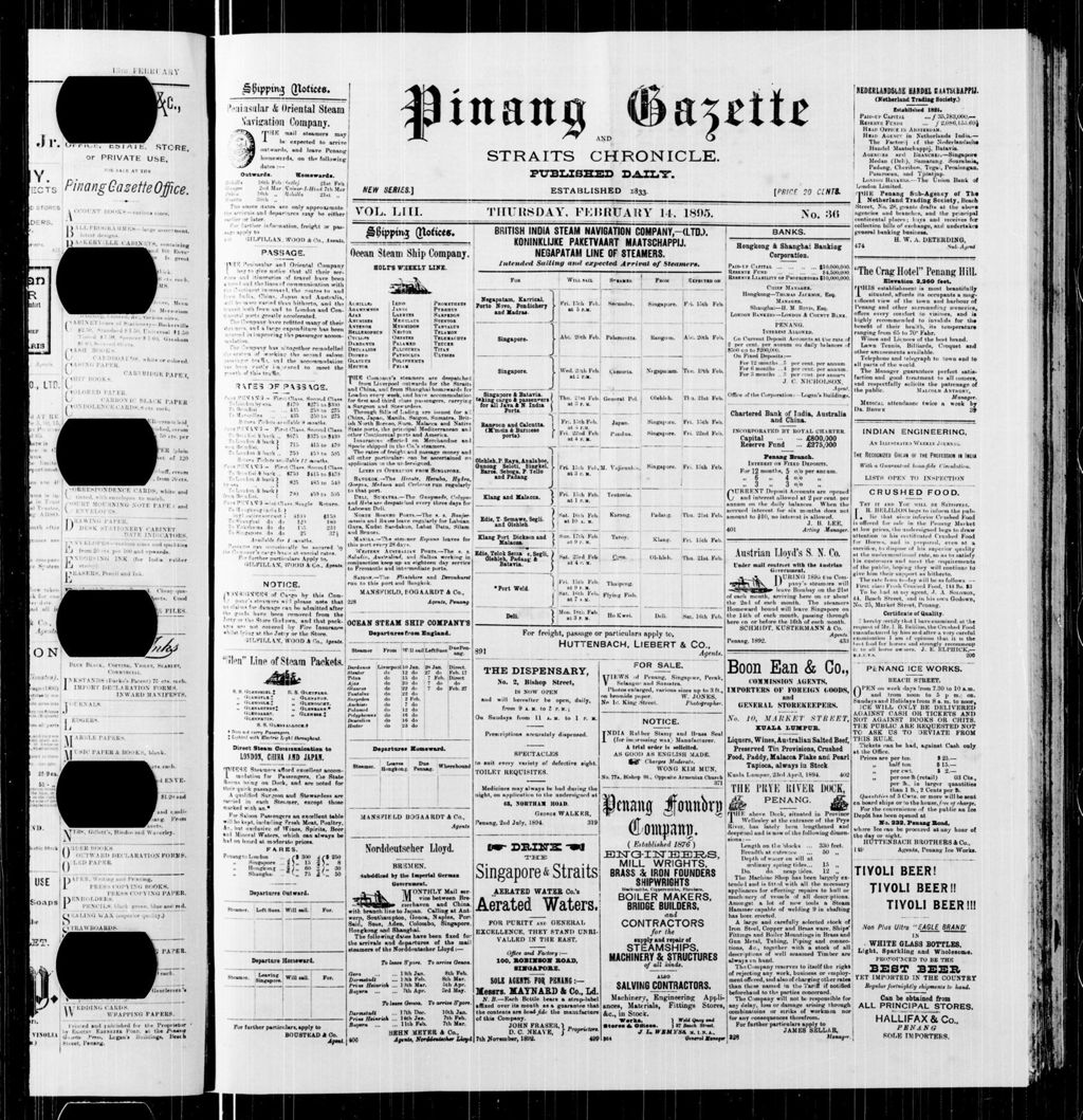 Miniature of Pinang Gazette and Straits Chronicle 14 February 1895