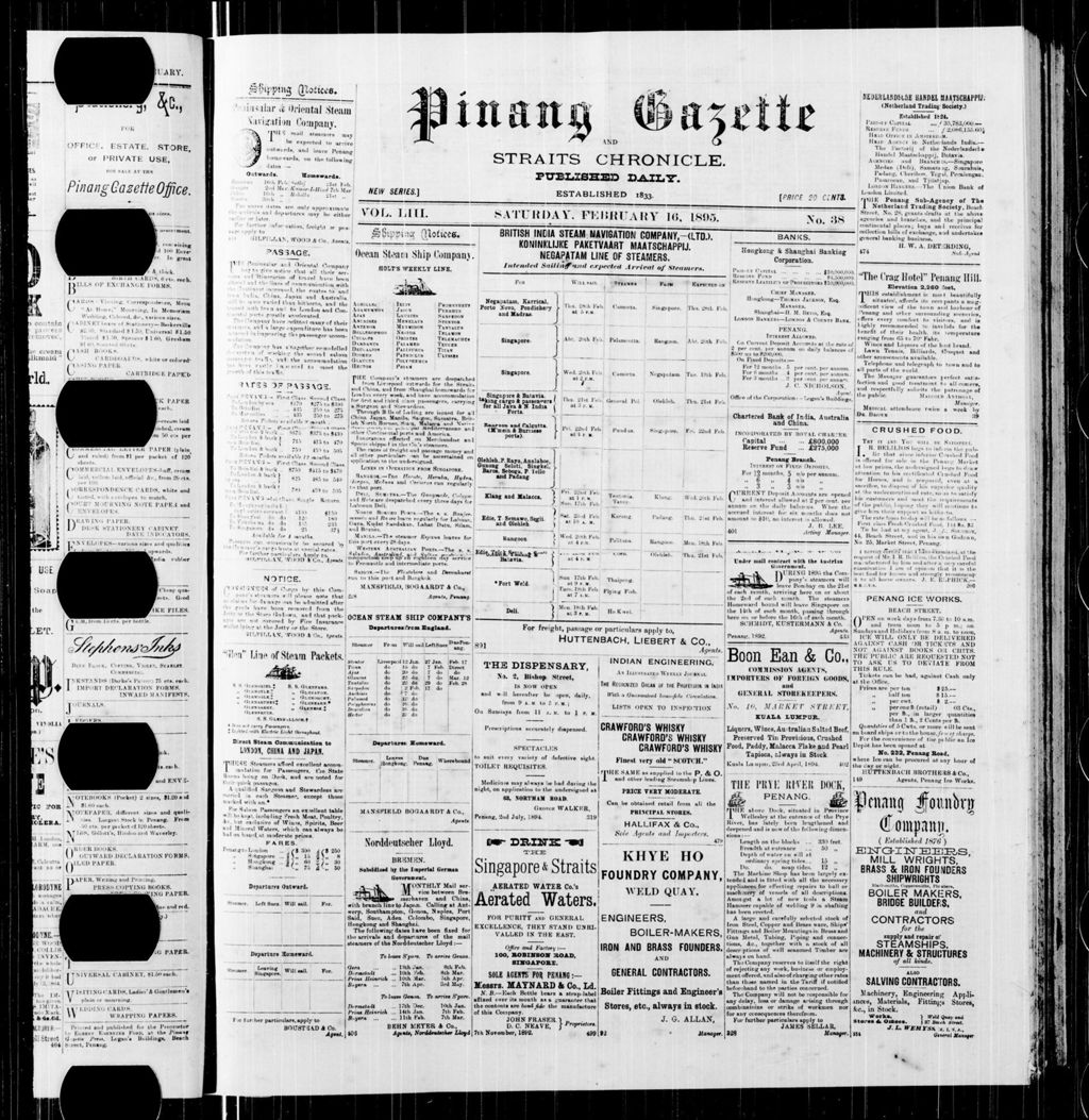 Miniature of Pinang Gazette and Straits Chronicle 16 February 1895