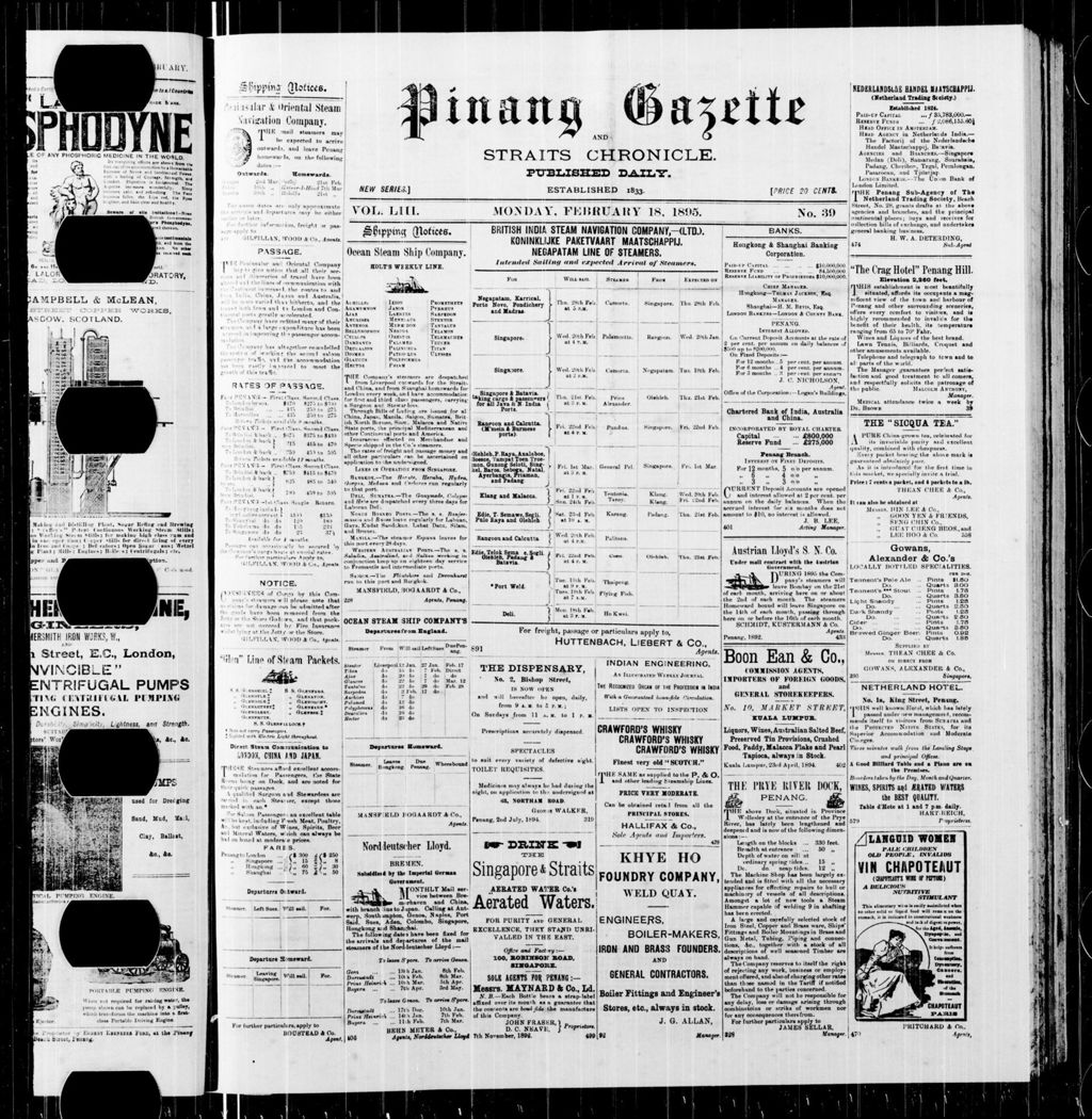 Miniature of Pinang Gazette and Straits Chronicle 18 February 1895