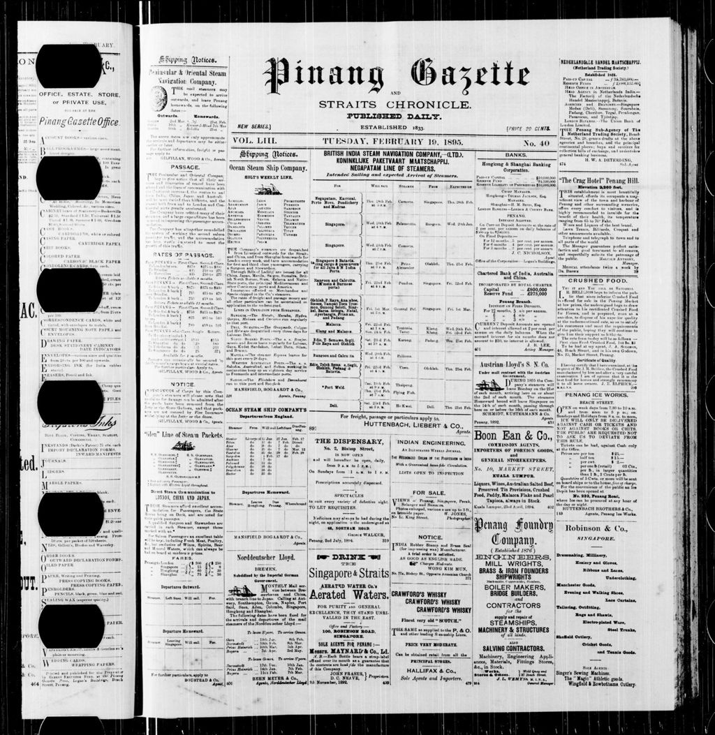 Miniature of Pinang Gazette and Straits Chronicle 19 February 1895