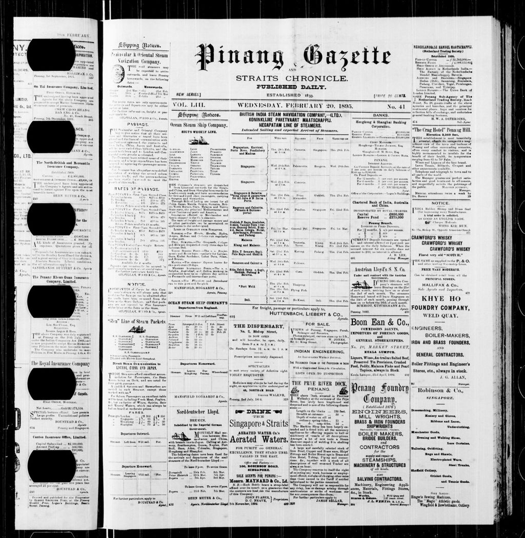 Miniature of Pinang Gazette and Straits Chronicle 20 February 1895