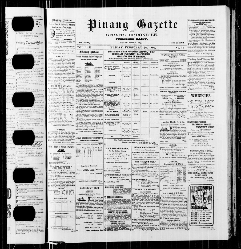 Miniature of Pinang Gazette and Straits Chronicle 22 February 1895