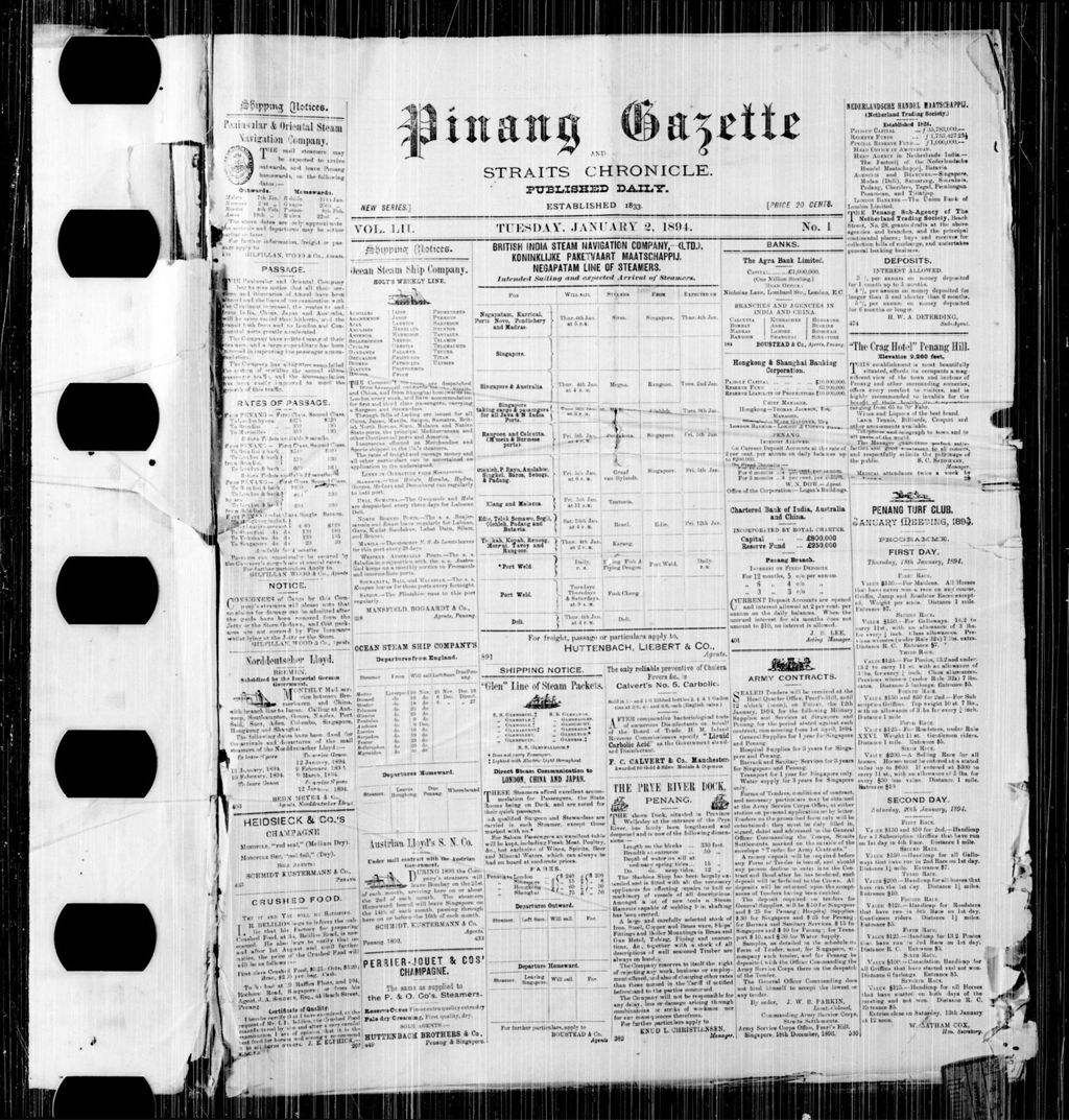 Miniature of Pinang Gazette and Straits Chronicle 02 January 1894