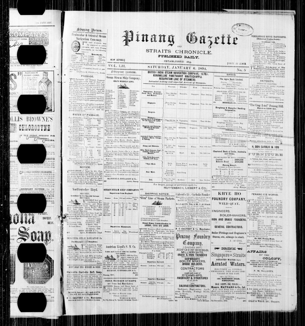 Miniature of Pinang Gazette and Straits Chronicle 06 January 1894