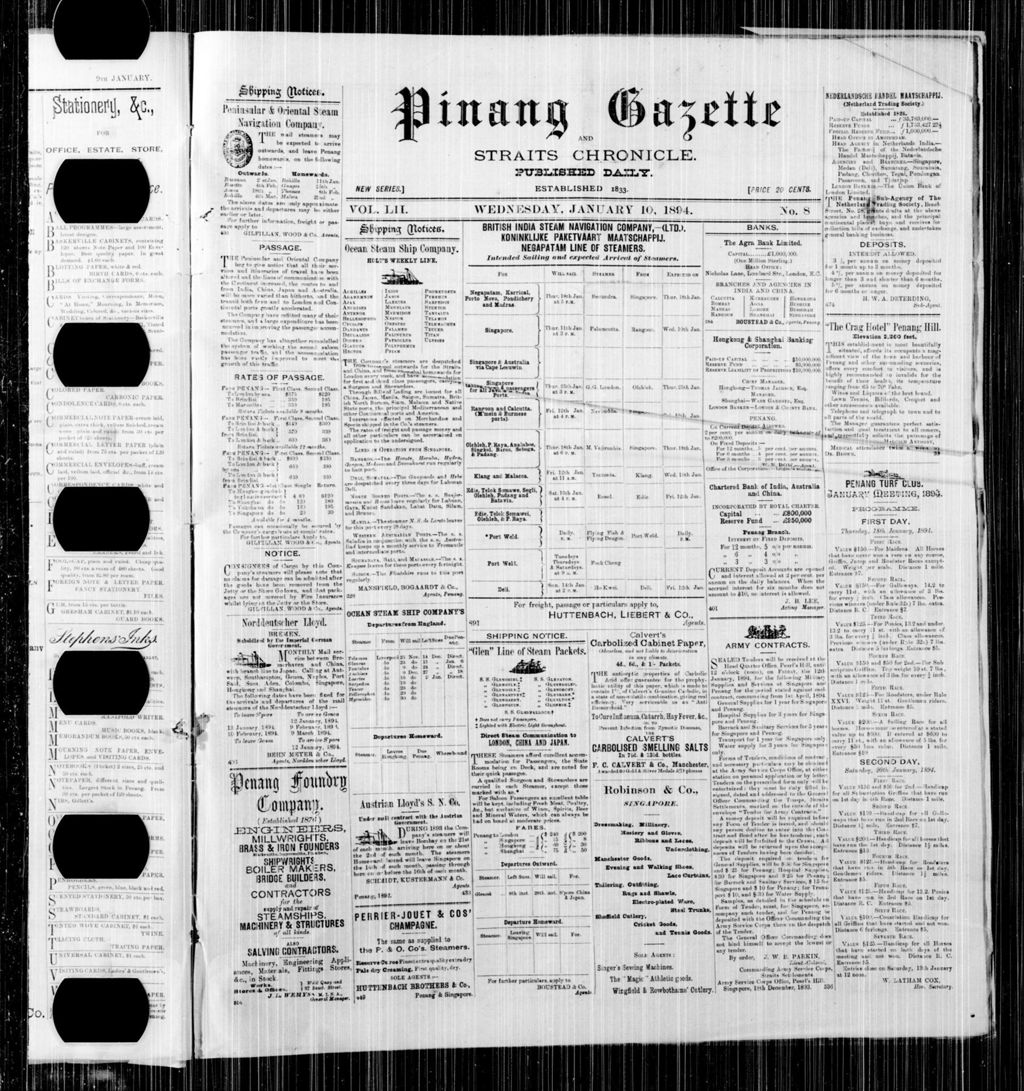 Miniature of Pinang Gazette and Straits Chronicle 10 January 1894