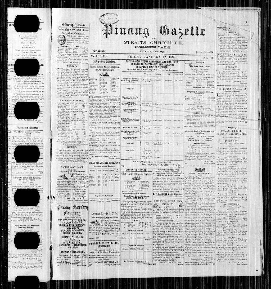 Miniature of Pinang Gazette and Straits Chronicle 12 January 1894