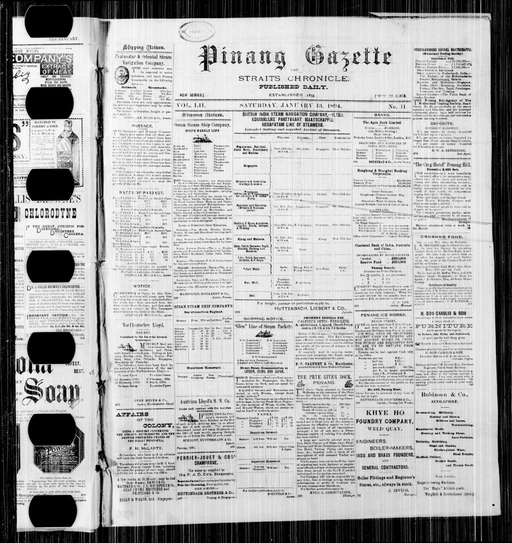 Miniature of Pinang Gazette and Straits Chronicle 13 January 1894