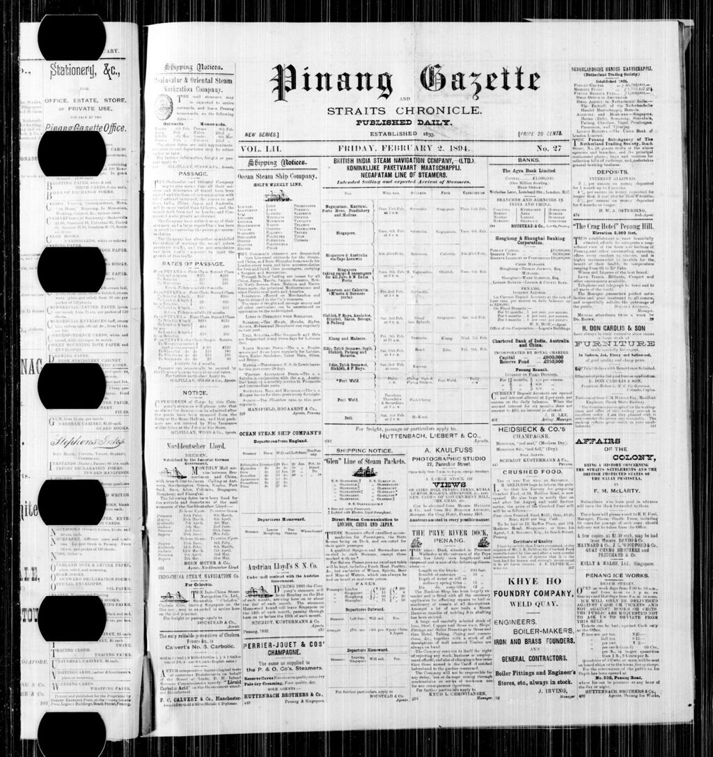 Miniature of Pinang Gazette and Straits Chronicle 02 February 1894