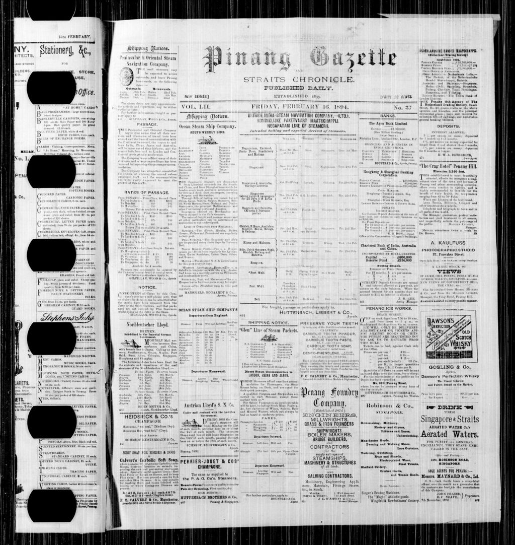 Miniature of Pinang Gazette and Straits Chronicle 16 February 1894