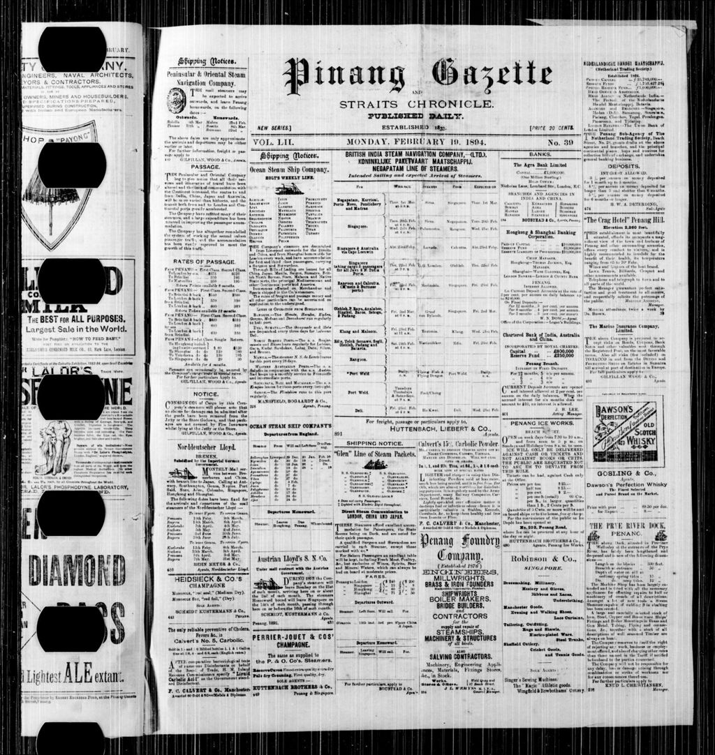 Miniature of Pinang Gazette and Straits Chronicle 19 February 1894