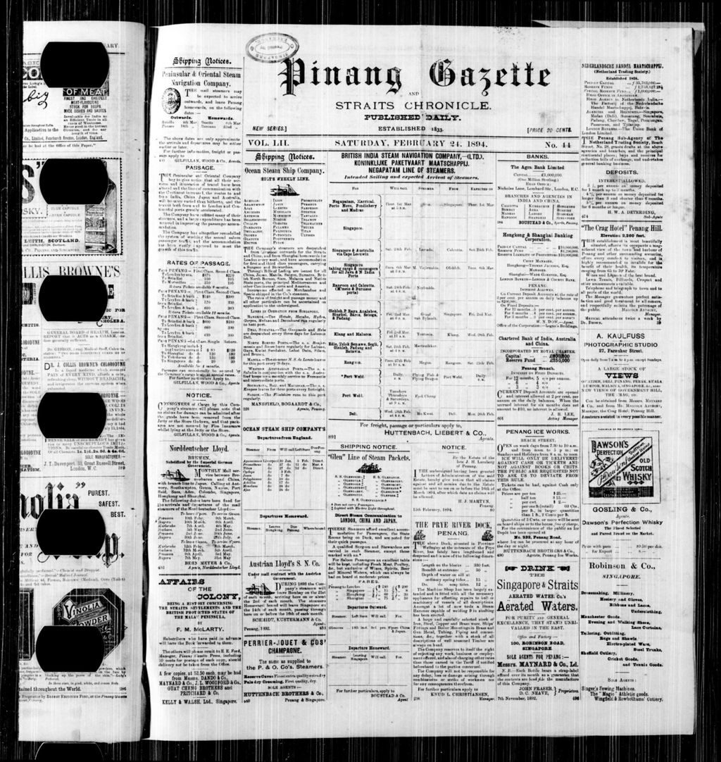 Miniature of Pinang Gazette and Straits Chronicle 24 February 1894