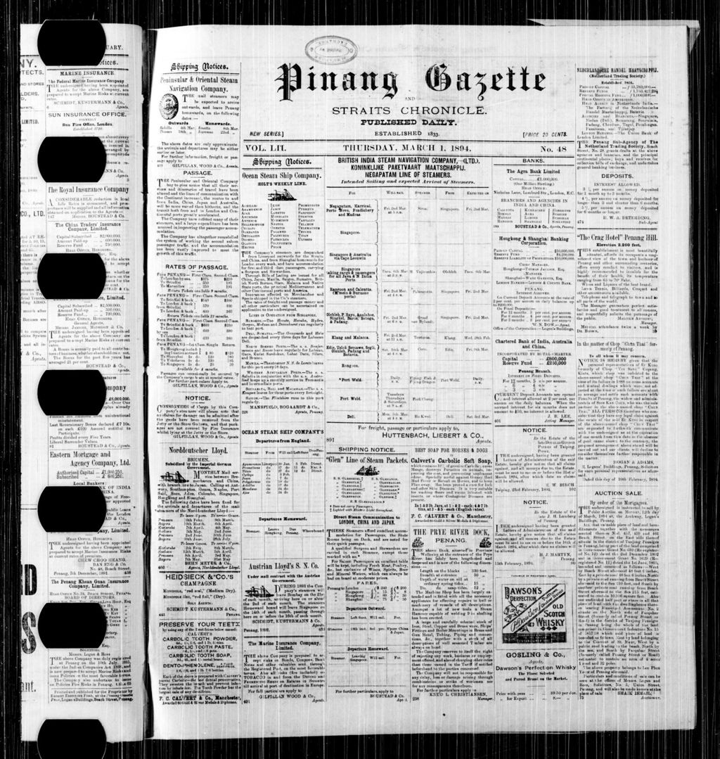 Miniature of Pinang Gazette and Straits Chronicle 01 March 1894