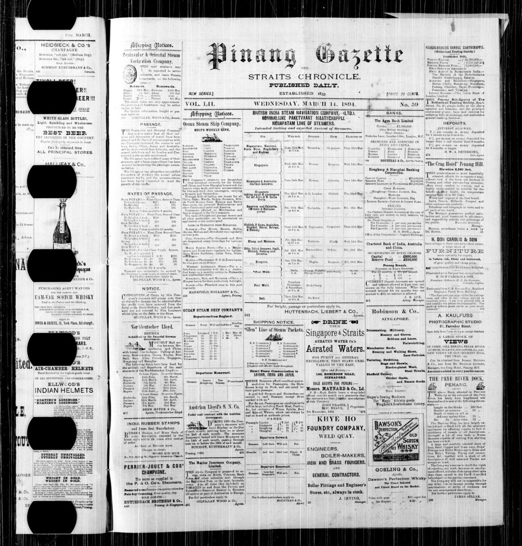 Miniature of Pinang Gazette and Straits Chronicle 14 March 1894