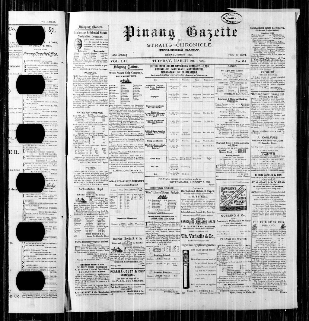 Miniature of Pinang Gazette and Straits Chronicle 20 March 1894