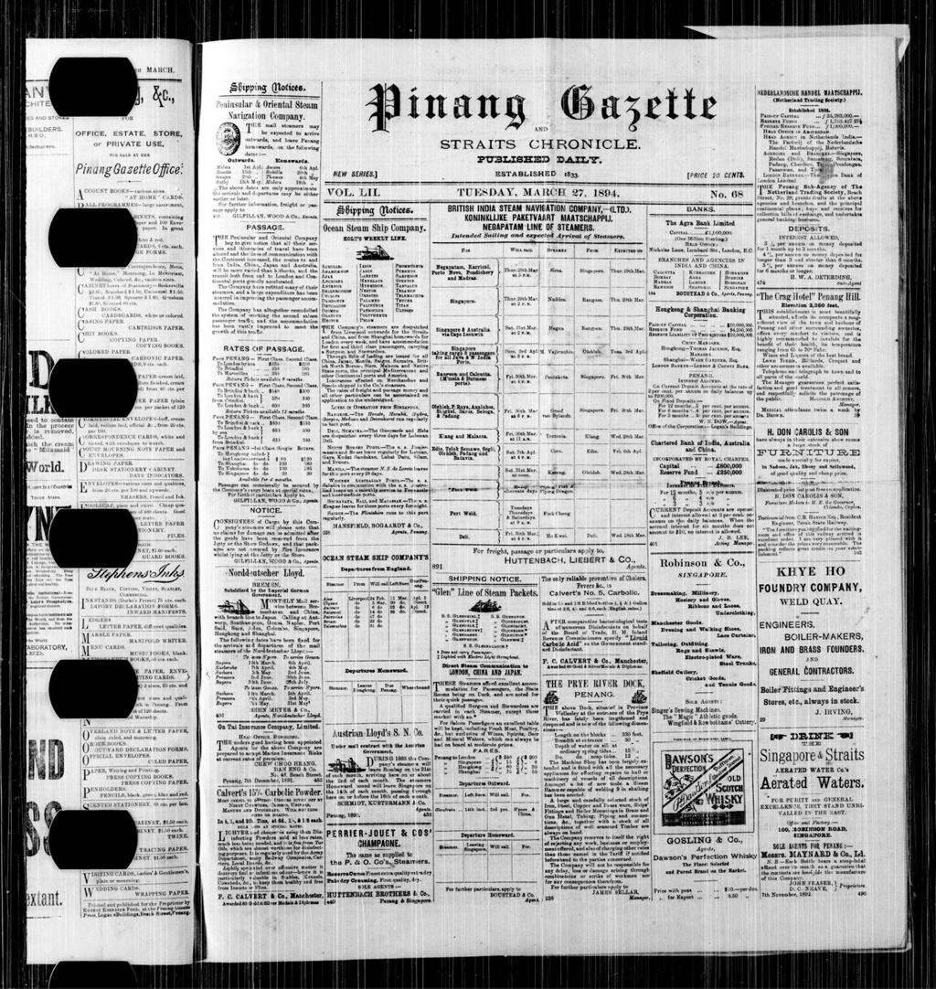 Miniature of Pinang Gazette and Straits Chronicle 27 March 1894