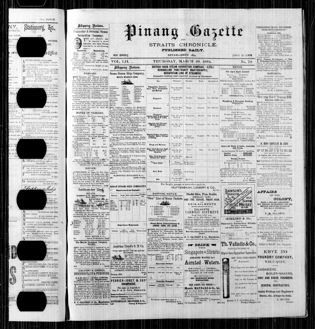 Miniature of Pinang Gazette and Straits Chronicle 29 March 1894