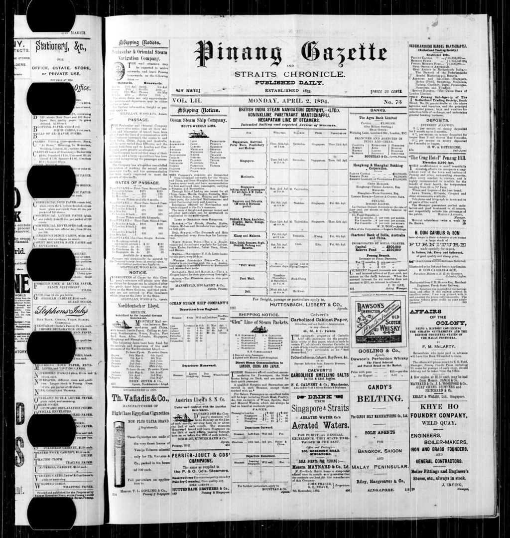 Miniature of Pinang Gazette and Straits Chronicle 02 April 1894