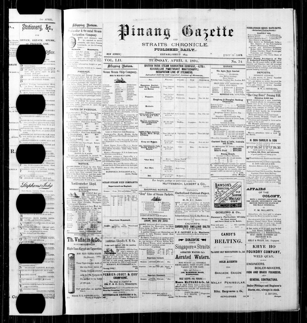 Miniature of Pinang Gazette and Straits Chronicle 03 April 1894