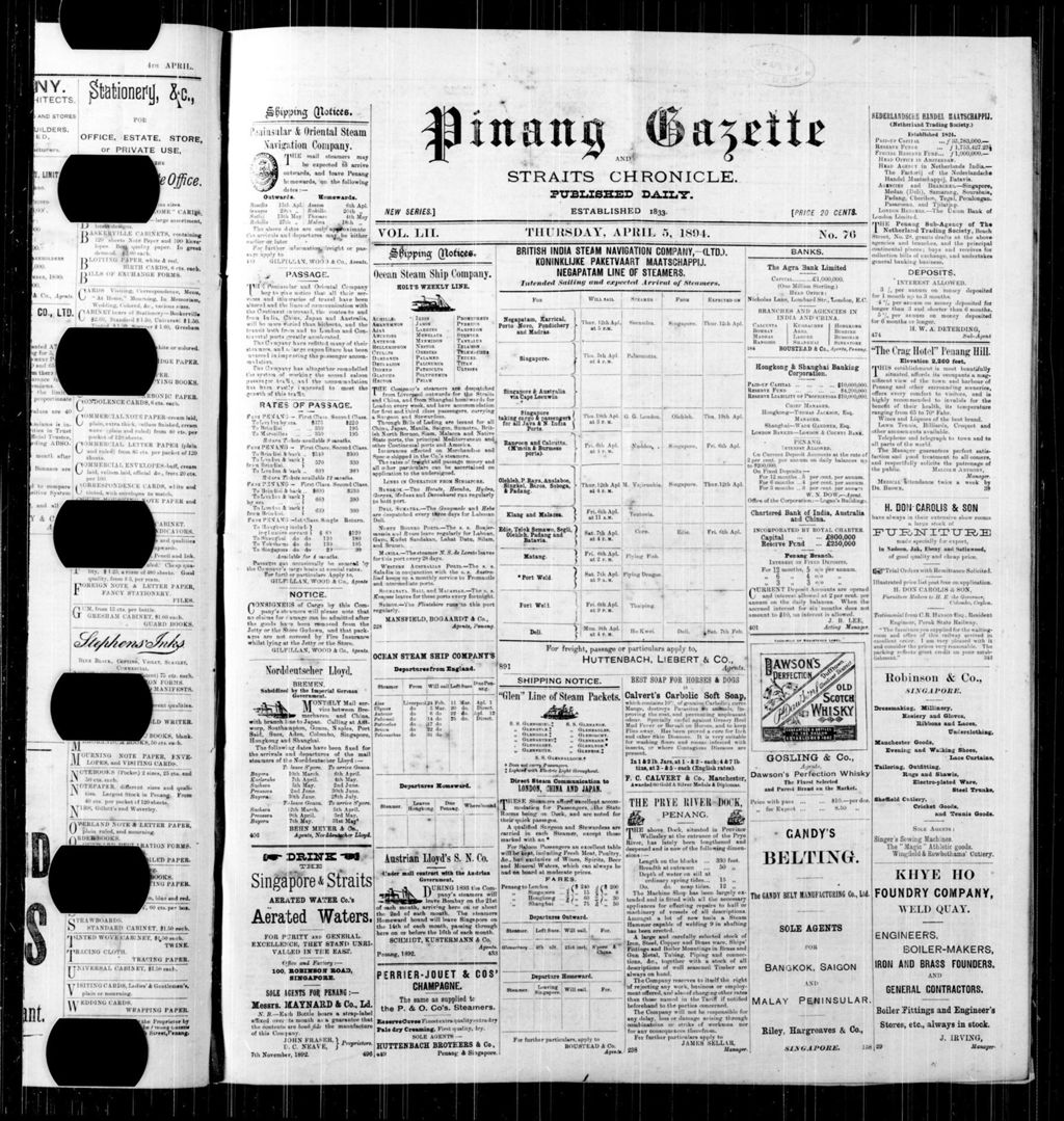 Miniature of Pinang Gazette and Straits Chronicle 05 April 1894