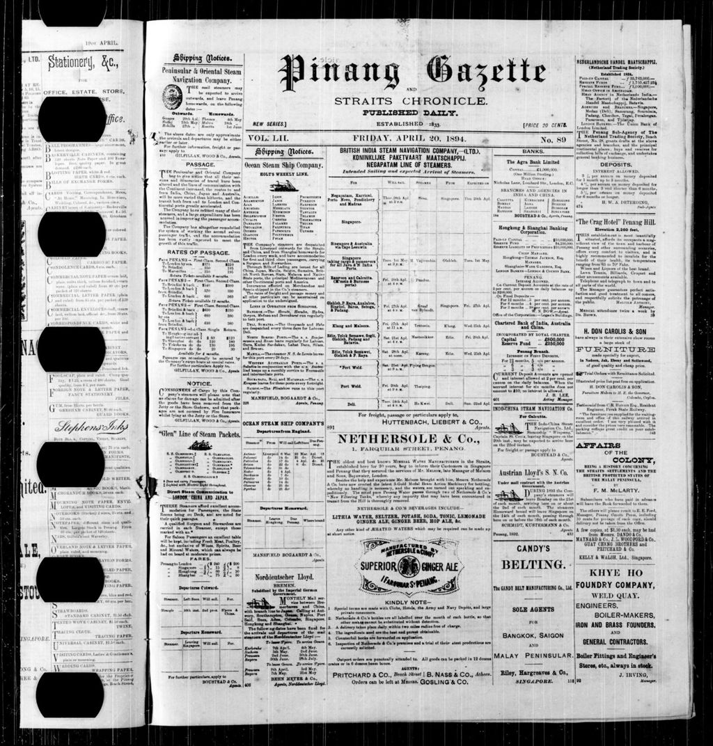 Miniature of Pinang Gazette and Straits Chronicle 20 April 1894