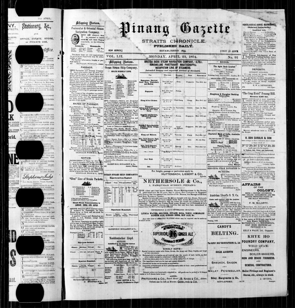 Miniature of Pinang Gazette and Straits Chronicle 23 April 1894