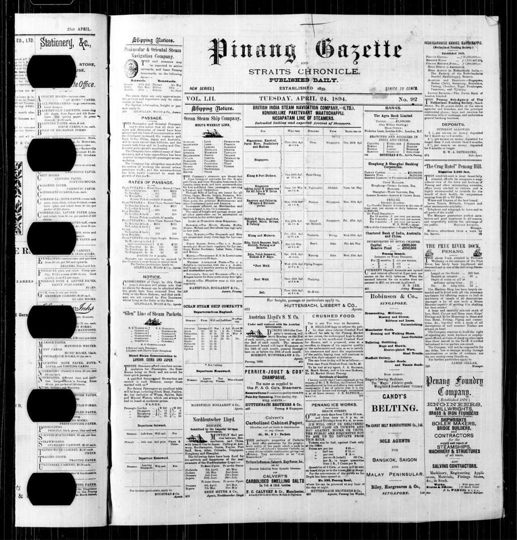 Miniature of Pinang Gazette and Straits Chronicle 24 April 1894