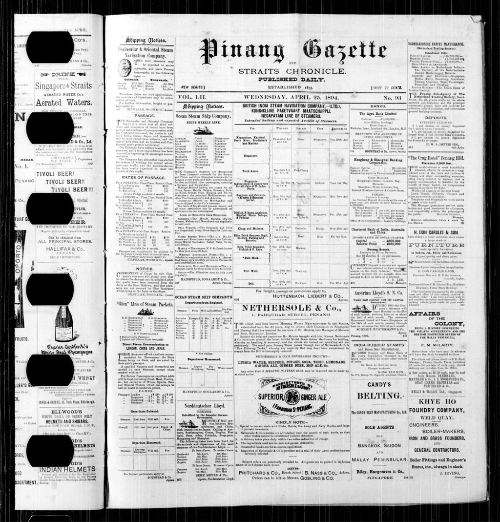 Miniature of Pinang Gazette and Straits Chronicle 25 April 1894