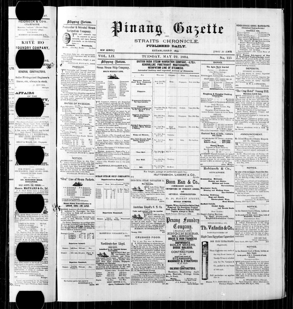 Miniature of Pinang Gazette and Straits Chronicle 22 May 1894